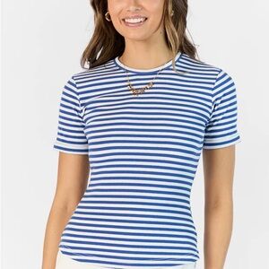Pink Lily Blue and White Striped Short Sleeve Tee